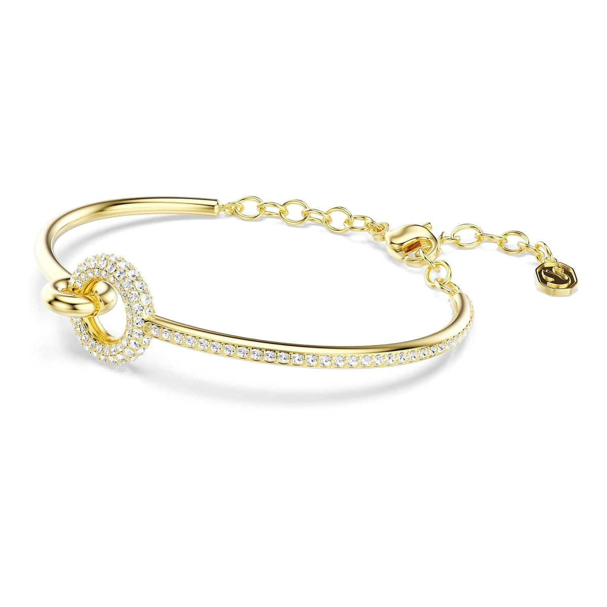 pulsera Swarovski Dextera, corte redondo, blanco, oro tSwarovski chapado en uno