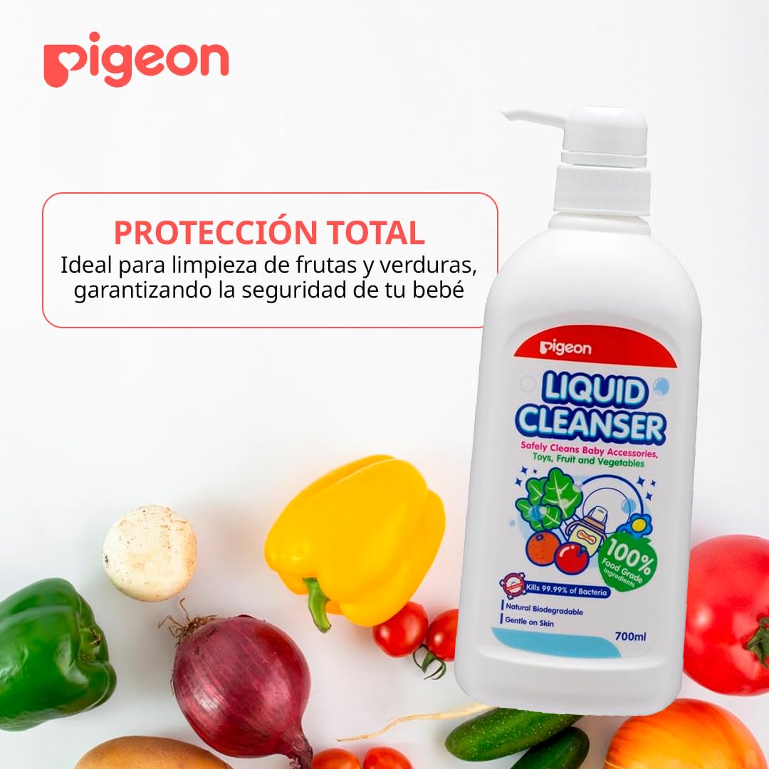 PIGEON | Limpiador Liquido para Biberones Recien Nacido - Tetinas y Accesorios de Bebé | Limpiador Multiusos Frutas y Verduras - Elimina Bacterias | Kit de Viaje Cosas para Bebes Recien Nacidos 700ml