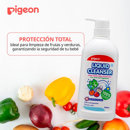 PIGEON | Limpiador Liquido para Biberones Recien Nacido - Tetinas y Accesorios de Bebé | Limpiador Multiusos Frutas y Verduras - Elimina Bacterias | Kit de Viaje Cosas para Bebes Recien Nacidos 700ml