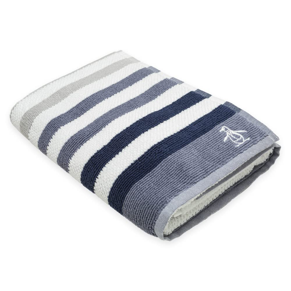 The Original Penguin, Toalla de Algodón en Medio Baño, blancos con rayado en tonos Azules y Grises, Breaker.