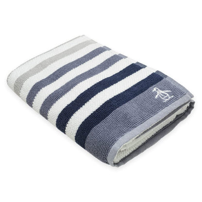 The Original Penguin, Toalla de Algodón en Medio Baño, blancos con rayado en tonos Azules y Grises, Breaker.