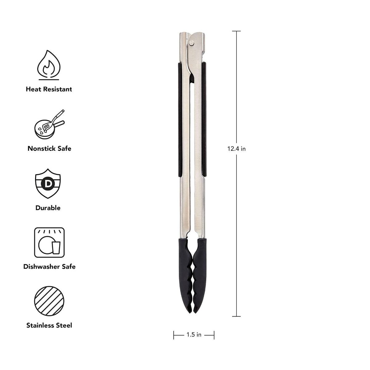 KitchenAid - Pinzas de bloqueo laterales con punta de silicona, color negro, 12 pulgadas