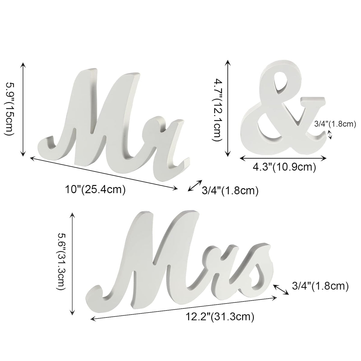 Señal de señor y señora, letrero de madera rústica no empotrado con letras de señor y señora, mesa de boda, accesorios de fotos, mesa de fiesta, decoración de cena superior, regalos de boda, blanco