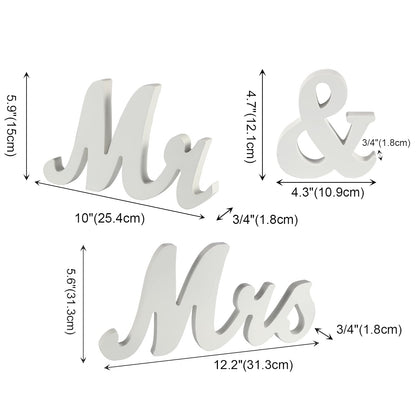 Señal de señor y señora, letrero de madera rústica no empotrado con letras de señor y señora, mesa de boda, accesorios de fotos, mesa de fiesta, decoración de cena superior, regalos de boda, blanco