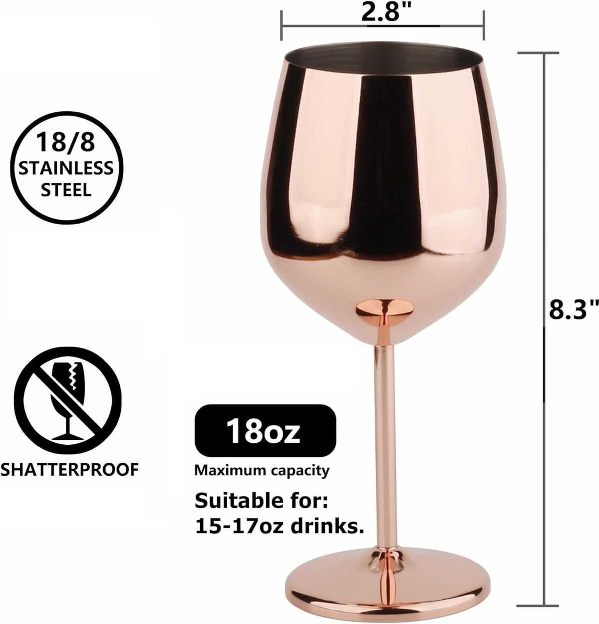 Arora 851012 - Juego de 2 copas de vino de acero inoxidable, 3.5 pulgadas de profundidad x 8.3 pulgadas de alto (851012)
