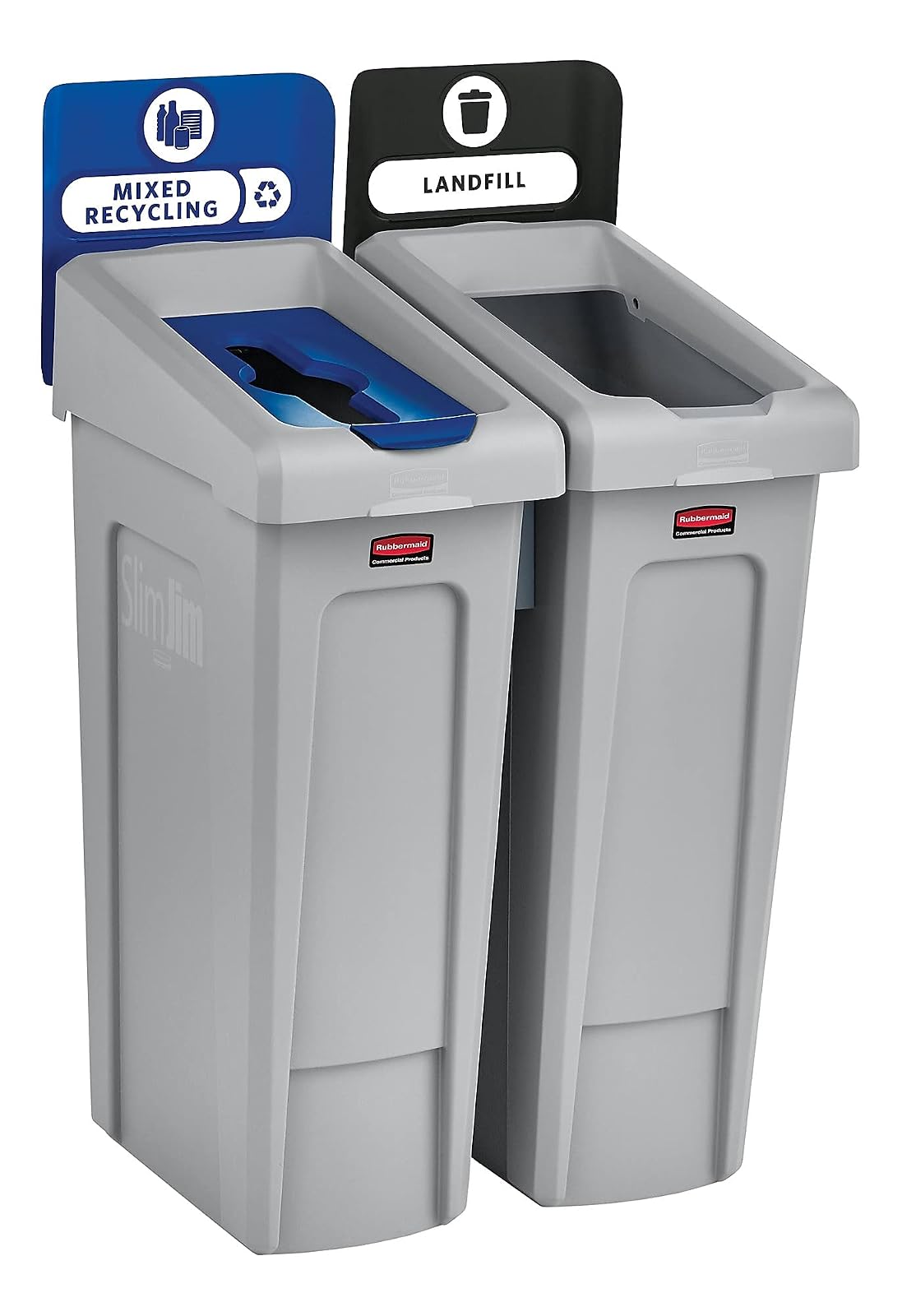 Rubbermaid Commercial Products Slim Jim - Estación de reciclaje de 2 flujos, papelera de reciclaje mixta, lata/kit/estación, 23 galones, para oficinas, hogar, educación superior, instalaciones