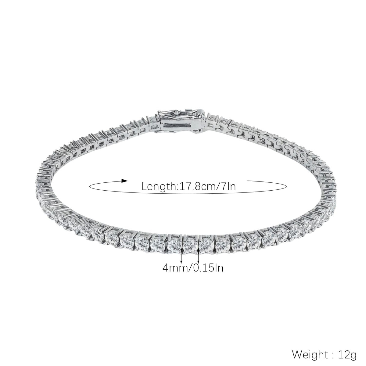 XYPHIELLE Pulsera Tennis de 4mm en Oro Blanco para Mujer y Hombre, Brazalete de Circonias Plateadas, Joyería de Lujo y Moda Urbana 17.8cm