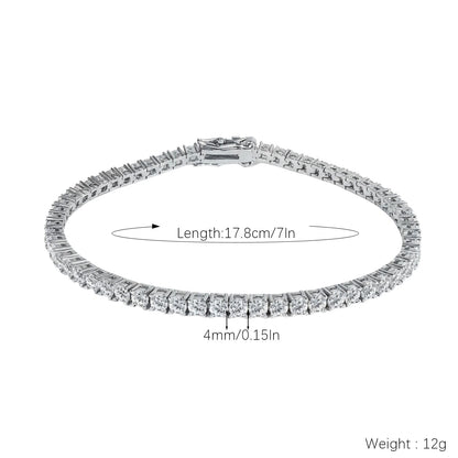XYPHIELLE Pulsera Tennis de 4mm en Oro Blanco para Mujer y Hombre, Brazalete de Circonias Plateadas, Joyería de Lujo y Moda Urbana 17.8cm