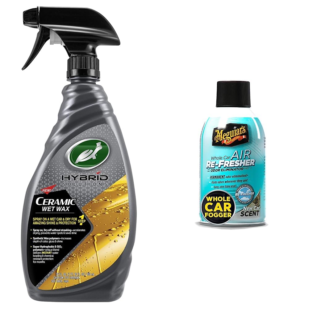 Turtle Wax 53410 Hybrid Solutions Cera húmeda de cerámica - 26 onzas líquidas + Meguiar's Oficial Air Re-Fresher Sistema Eliminador de Olores y Ambientador New Car G16402, 2 Ounce