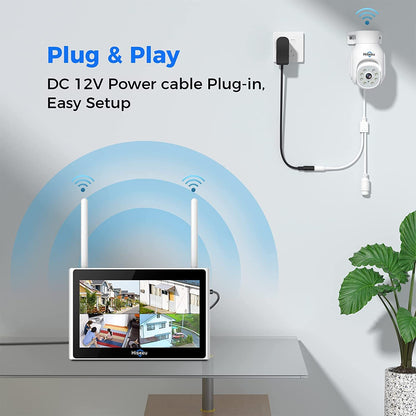 Omibum 4CH 3.0MP inalá mbrico WiFi PTZ 7 Pulgadas LCD Kit Seguridad Cámara de Vigilancia Interior, Audio Bidireccional, Control Remoto, Detección de Movimiento, Visión Nocturna