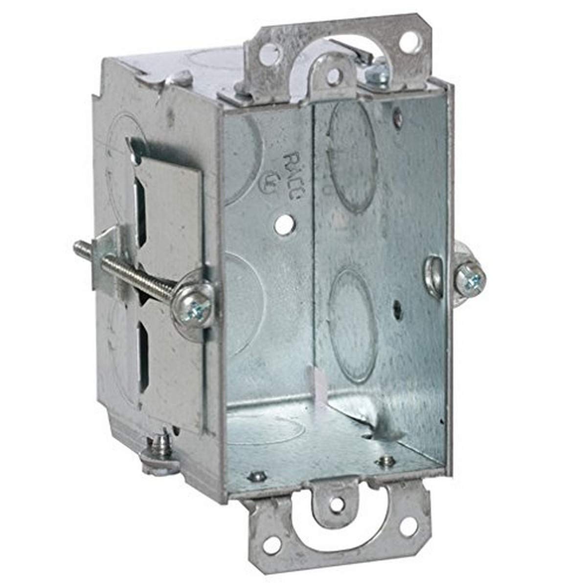 Hubbell-Raco 506 Caja de interruptores en 3 x 2 pulgadas Gangable 2-1/2 pulgadas. Profundo, ocho 1/2 pulgadas. Knockouts, trabajo antiguo, orejas de yeso, acabado gris