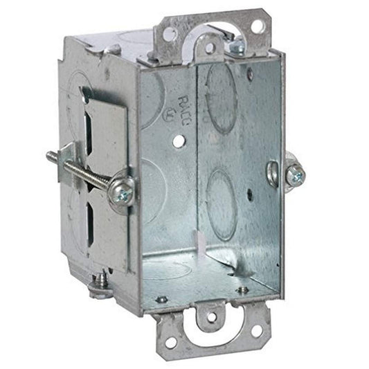 Hubbell-Raco 506 Caja de interruptores en 3 x 2 pulgadas Gangable 2-1/2 pulgadas. Profundo, ocho 1/2 pulgadas. Knockouts, trabajo antiguo, orejas de yeso, acabado gris