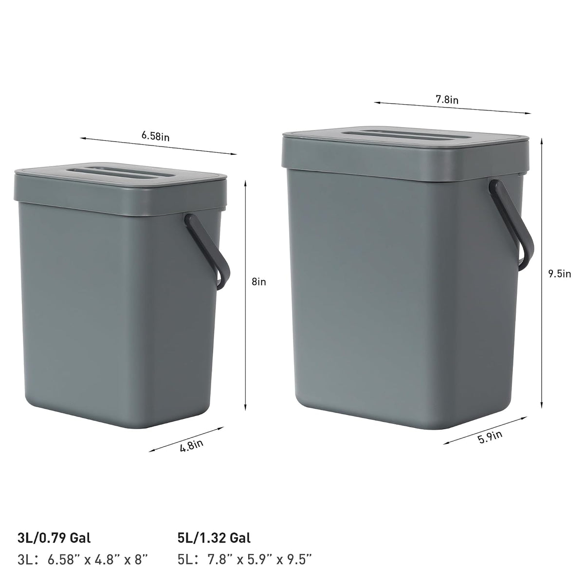 EKO Puro - cubeta de basura para colgar en la pared con tapa, 1.32 galones / 5 l, pequeño cubeta de basura de cocina para encimera, mini cubeta de basura de comida (gris)