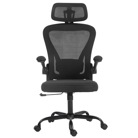 Cokos Silla de Oficina Ergonómica Giratoria Regulable con Reposabrazos Reposacabezas y Soporte Lumbar Apta para Oficinas y Salas de Estudio, Negro