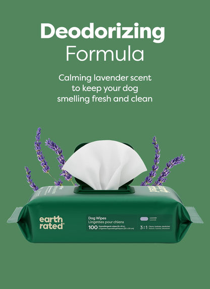 Earth Rated Toallitas Húmedas para Perro | Hipoalergénicas con olor a Lavanda | 100 Piezas