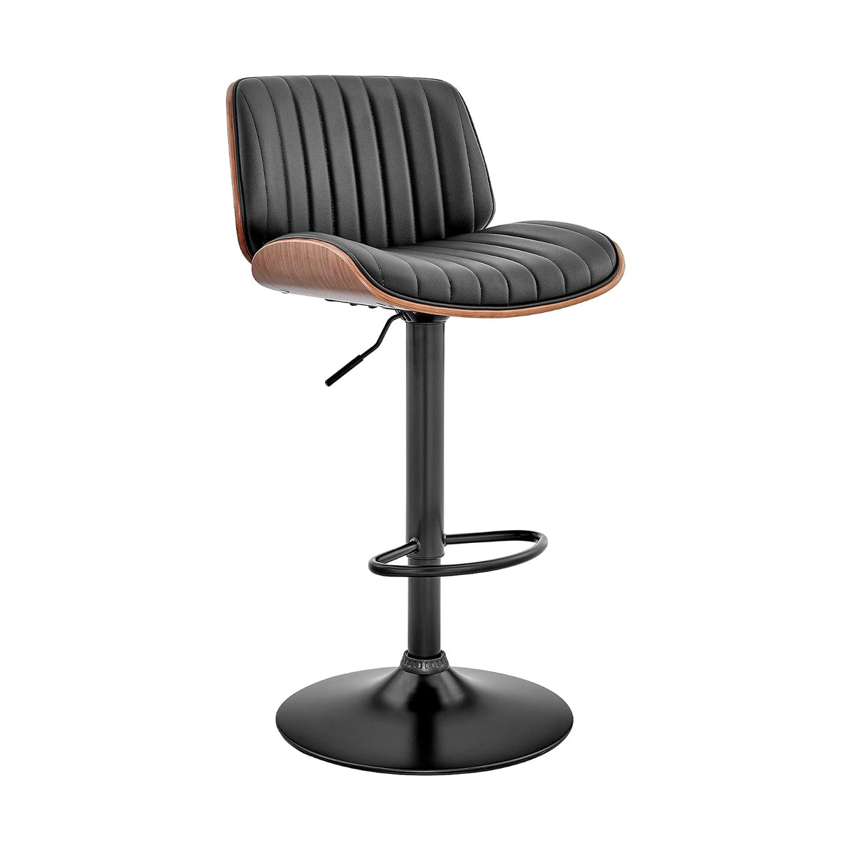 Armen Living Brock - Taburete de Bar Ajustable de Piel sintética y Madera de Nogal con Base Negra