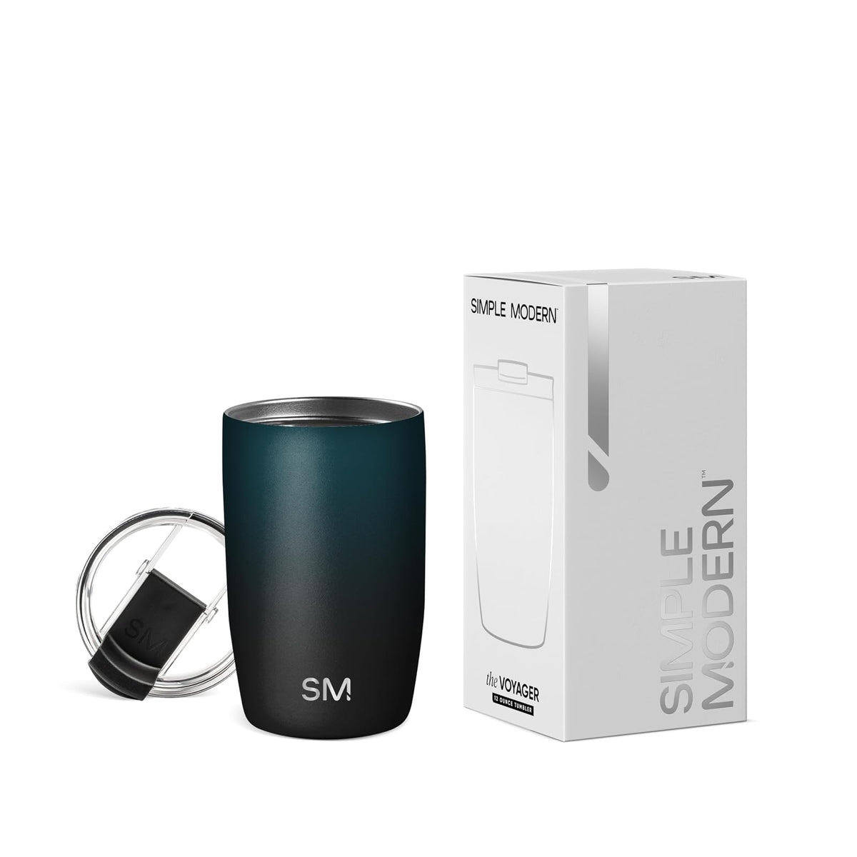 Simple Modern Voyager - Taza de Viaje con Tapa Abatible, Acero Inoxidable, Popotes Incluidos - 355ml - Ombre: Moonlight