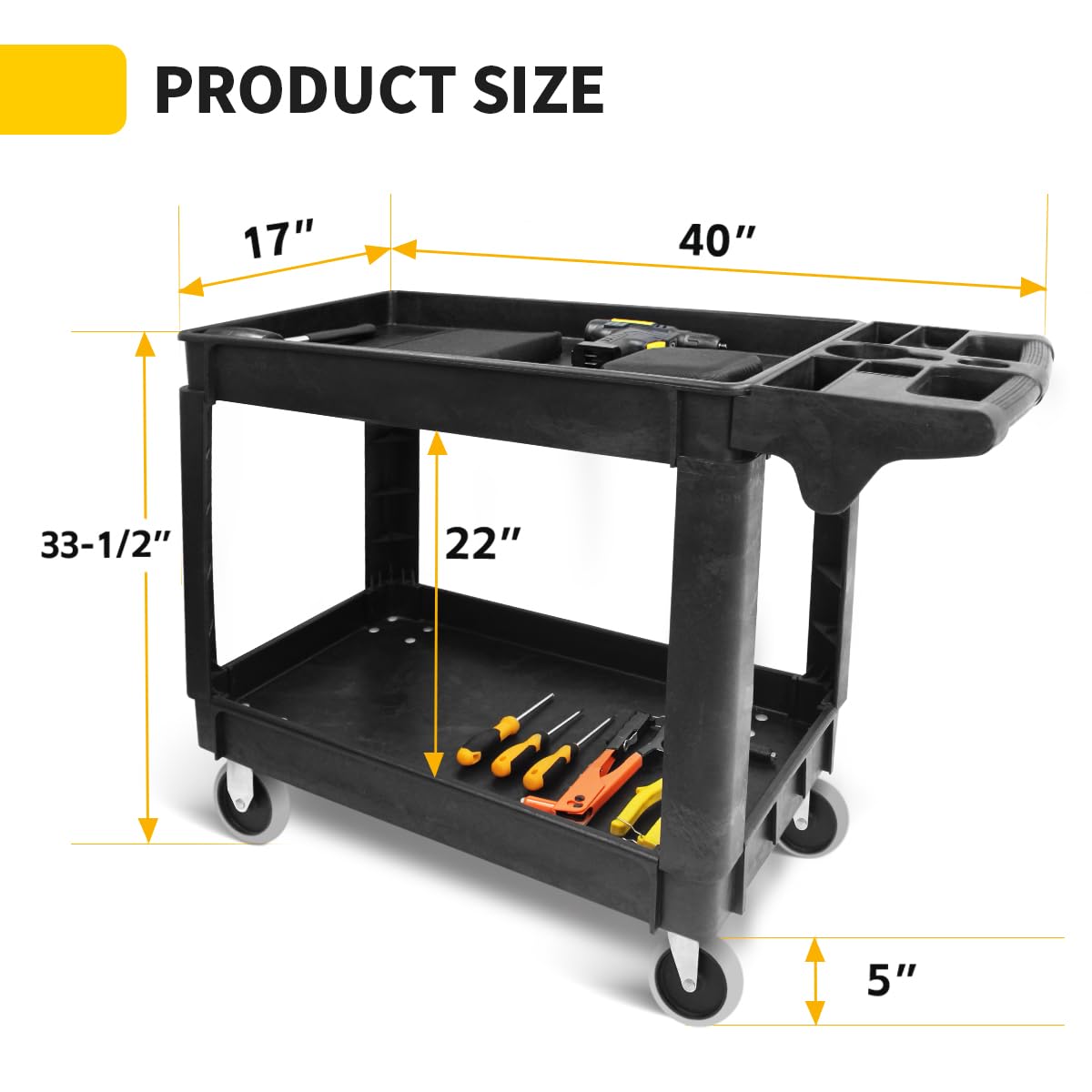 MaxWorks 80855 Carrito de Servicio de 500 Libras con Dos bandejas de 30 x 16 Pulgadas