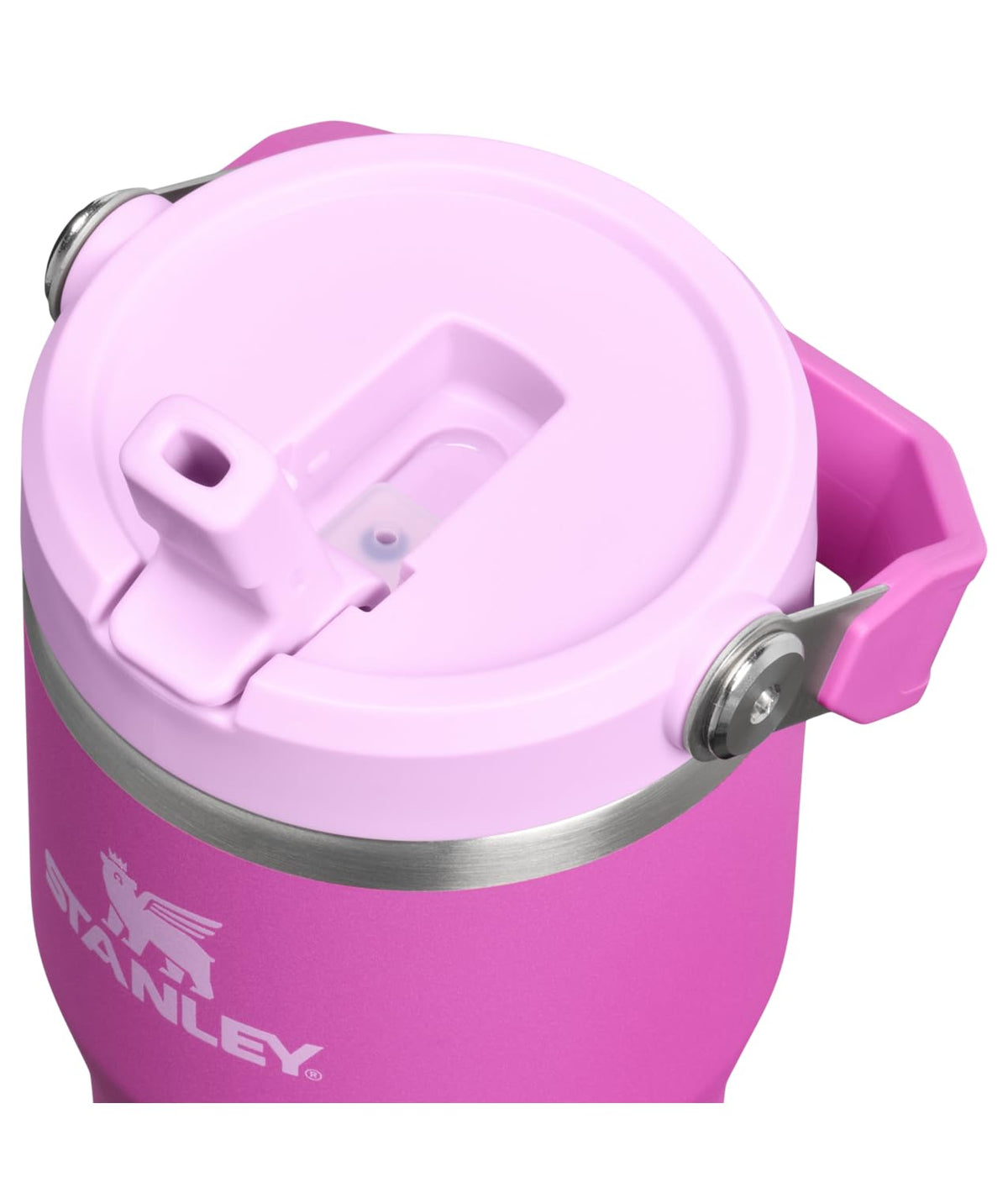 STANLEY IceFlow 2.0 - Vaso con popote abatible con asa de 20 onzas, tapa giratoria y popote abatible, botella de agua a prueba de fugas, acero inoxidable aislado, sin BPA, flor oscura