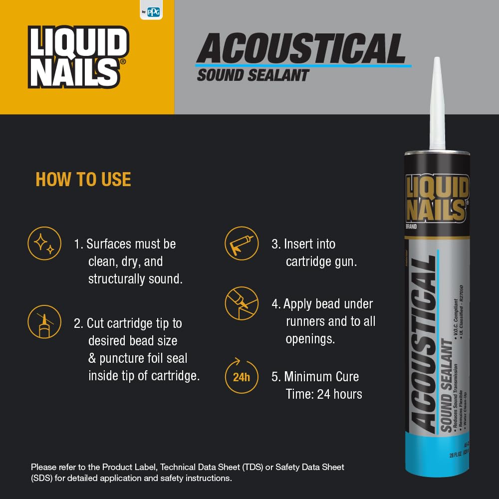 LIQUID NAILS AS-825 Acoustical Sound Sealant (28-Ounce) | El calafateo insonorizado interior reduce la transmisión de ruido, permanentemente flexible, no inflamable