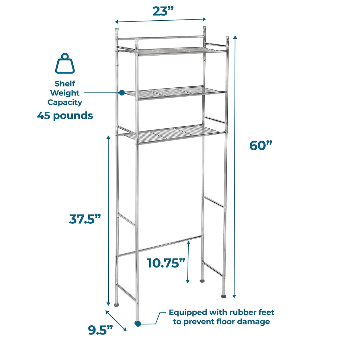Honey-Can-Do BTH-05079 - Estante de Metal de 3 Niveles para Ahorrar Espacio, 9.45 x 22.83 x 59.84 Pulgadas, Chapado en Cromo