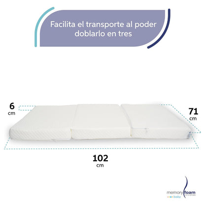 MEMORY FOAM BABY | Colchón de Cuna de Bebé Para Viaje Plegable - Firmeza Media - Blanco - 102 x 71 x 6 cm - Hecho de Espuma de Poliuretano