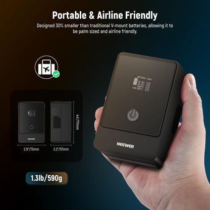 NEEWER Mini V Mount Battery Batería,6800mAh 99Wh V Lock Battery,PD65W Carga Rápida/D-Tap/BP/USB-A/Doble Puerto DC/Pantalla OLED para Camcorder Video Camera Compatible con SmallRig BMPCC 4k 6k, PS099E