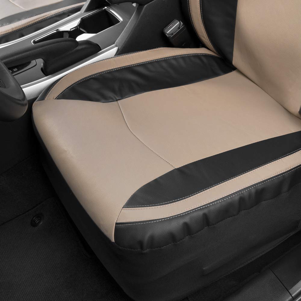 Motor Trend M424 Beige Synth Leather Snake Eyes Performance Seat Covers for Car Truck Van SUV