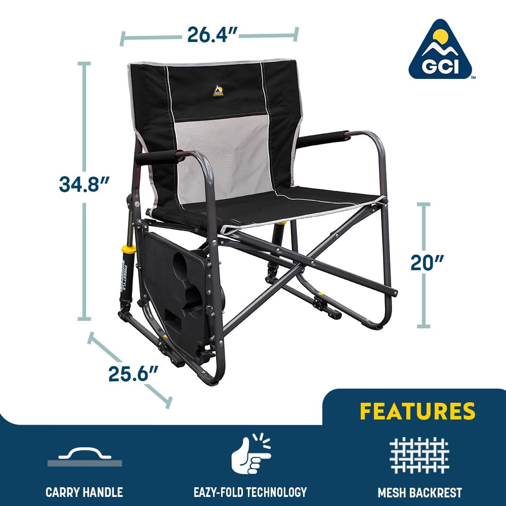 GCI Outdoor Freestyle Rocker XL con Mesa Auxiliar Silla de Camping | Mecedora Plegable portátil con reposabrazos sólidos y duraderos, Soporte para Bebidas y Respaldo cómodo, Color Rojo