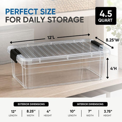 Superio Contenedores de almacenamiento de plástico transparente con tapa, caja de 4.5 cuartos de galón, contenedores organizadores, bolsa de plástico apilable para el hogar, cochera, recámara, escuela