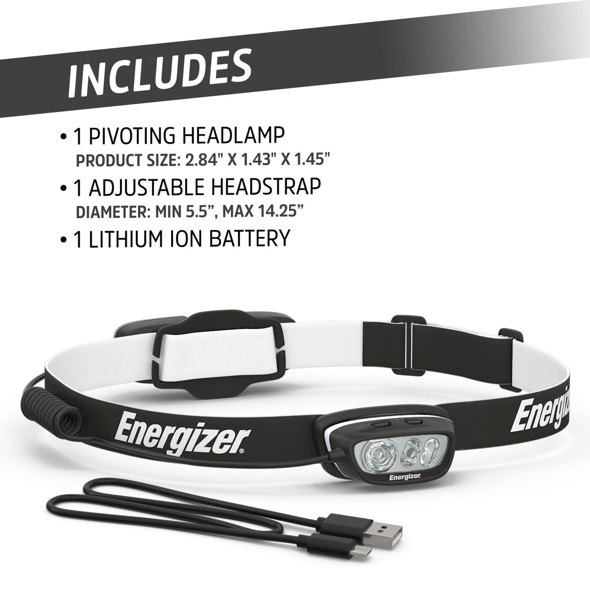 Energizer HDL70 - Linterna frontal recargable LED multicolor, batería recargable de iones de litio, dos modos LED verdes para visión nocturna, función de atenuación avanzada, resistente al agua IP67