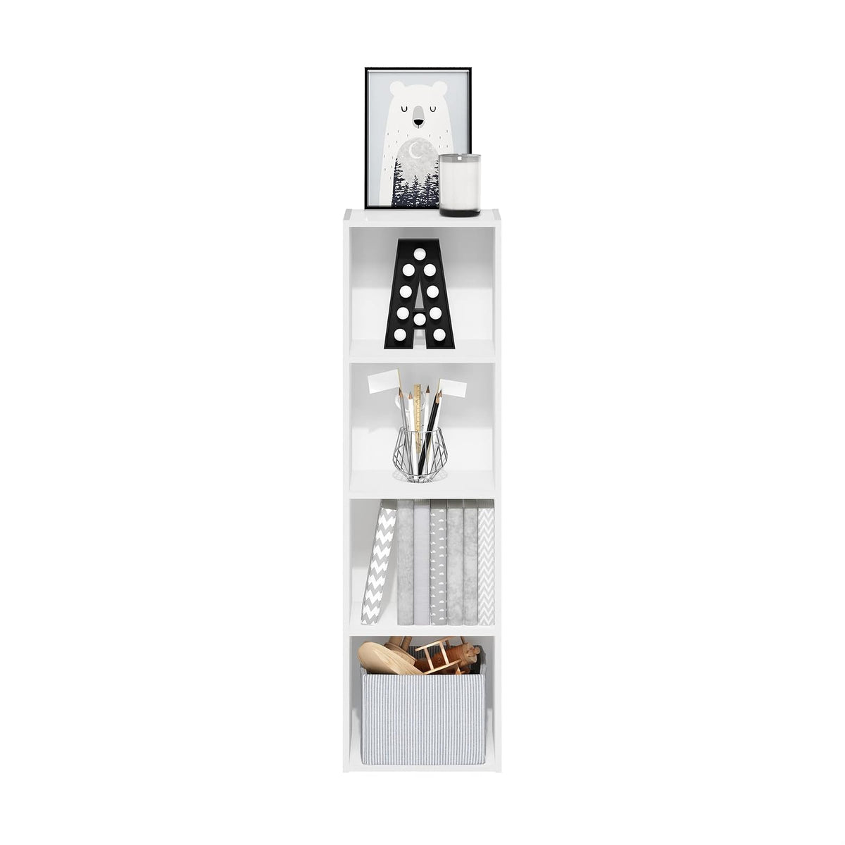 Furinno Pasir Estantería Moderna de 4 Niveles con Repisas Abiertas, 22.9 cm x 30.5 cm x 106.7 cm, Blanco