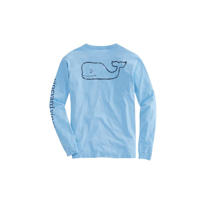 Vineyard Vines Playera Manga Larga con Bolsillo Ballena Niño - M - Azul (Jake Blue)