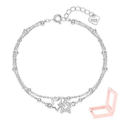 XYPHIELLE Pulsera de Plata 925 para Mujer - Brazalete Estrella Ajustable, Joyería Fina, Regalo Elegante para Madre, Novia, Esposa, Amiga, Cumpleaños, Aniversario, San Valentín