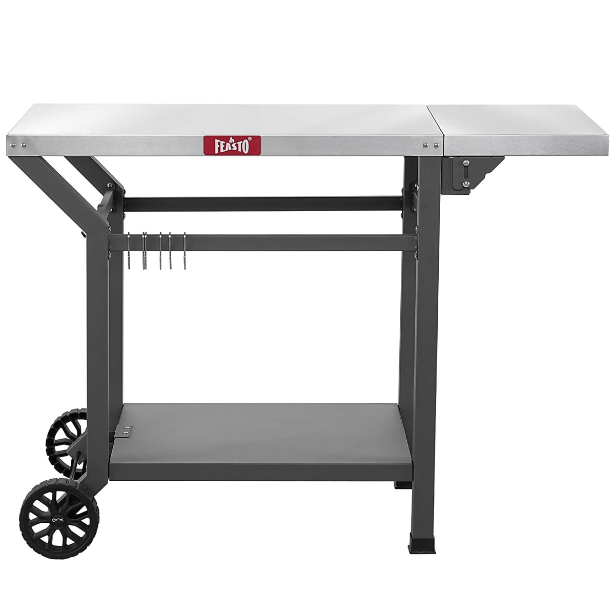 Feasto Mesa de Parrilla para Exteriores, Mesa de Horno de Pizza móvil de 40 x 20 Pulgadas con Ruedas, Carrito de Parrilla de Acero Inoxidable con Estante de Almacenamiento y extensión Plegable, 6