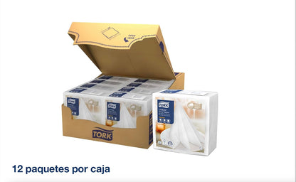 Tork Servilletas de Papel Premium LinStyle Sensación Tela – Servilleta Desechable Elegante para Mesa Restaurante y Eventos, 19.5x19.5 cm, Blanca – 12 Paquetes x 50 Piezas (600 Piezas)