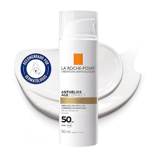 La Roche-Posay Anthelios Age Correct Protector Solar Facial Antiedad Con Ácido Hialurónico Y Phe-Resorcinol, Reduce Arrugas Corrige Manchas, Textura No Grasa, Tono Invisible, 50 ml