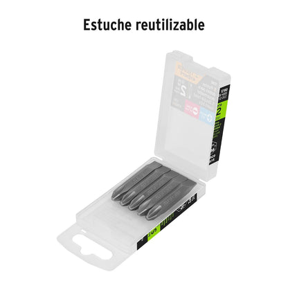Truper Expert PUDE-4203, Estuche con 5 puntas dobles PH3 y 5/16" largo 2" resistentes al desgaste