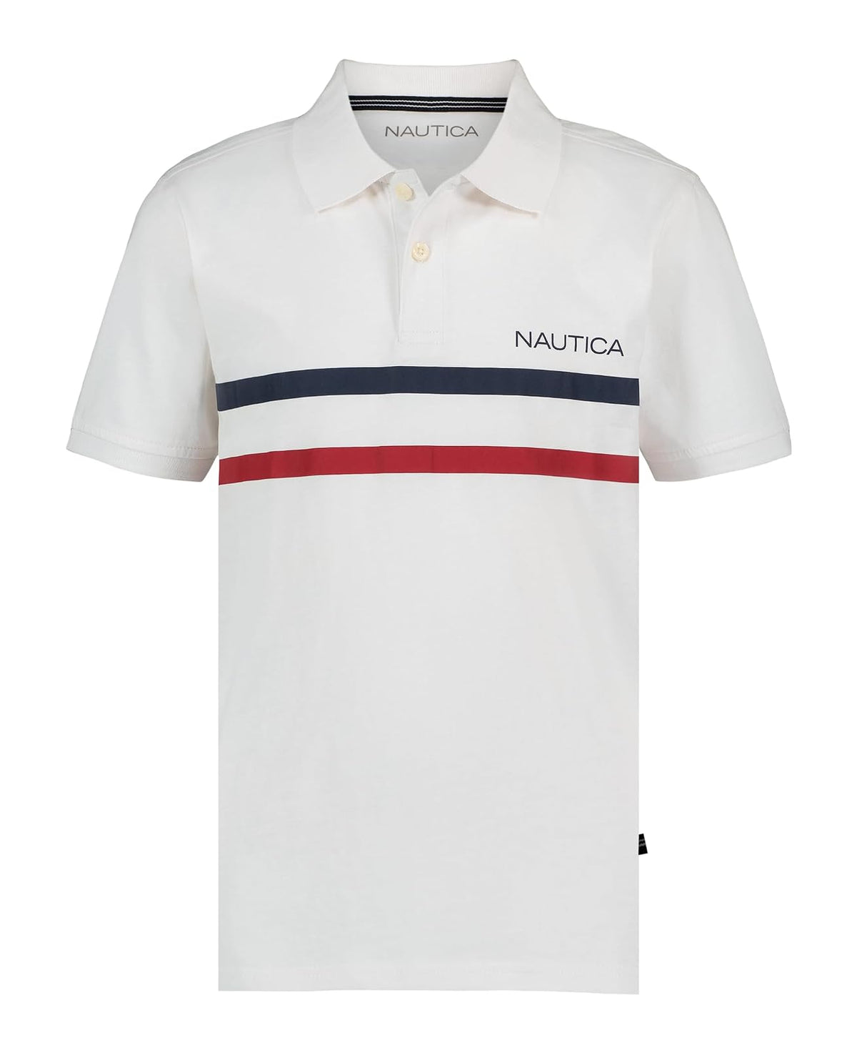Nautica - Polo de Manga Corta con Estampado Completo, Cierre de botón, Suave y cómodo - 14-16 - Doble Raya Blanco