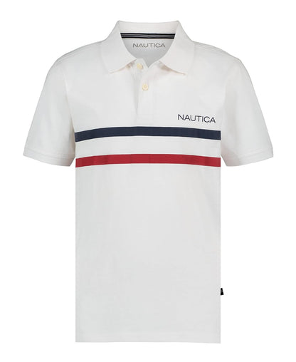 Nautica - Polo de Manga Corta con Estampado Completo, Cierre de botón, Suave y cómodo - 14-16 - Doble Raya Blanco