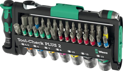 Wera 05049056001 Tool-Check PLUS 2, 39 piezas | Zyklop Mini se adapta a espacios reducidos, soporte Rapidaptor, perfiles Square-Plus (Robertson), componentes de bloqueo
