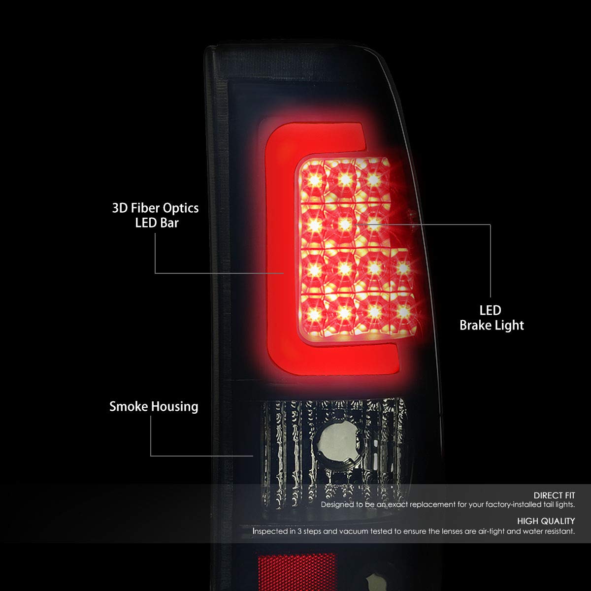 DNA Motoring TL-CSIL03-LED-3D-BK-SM Luz Trasera LED 3D para Silverado 2003-2006 y Sierra 2007, Negro/Ahumado