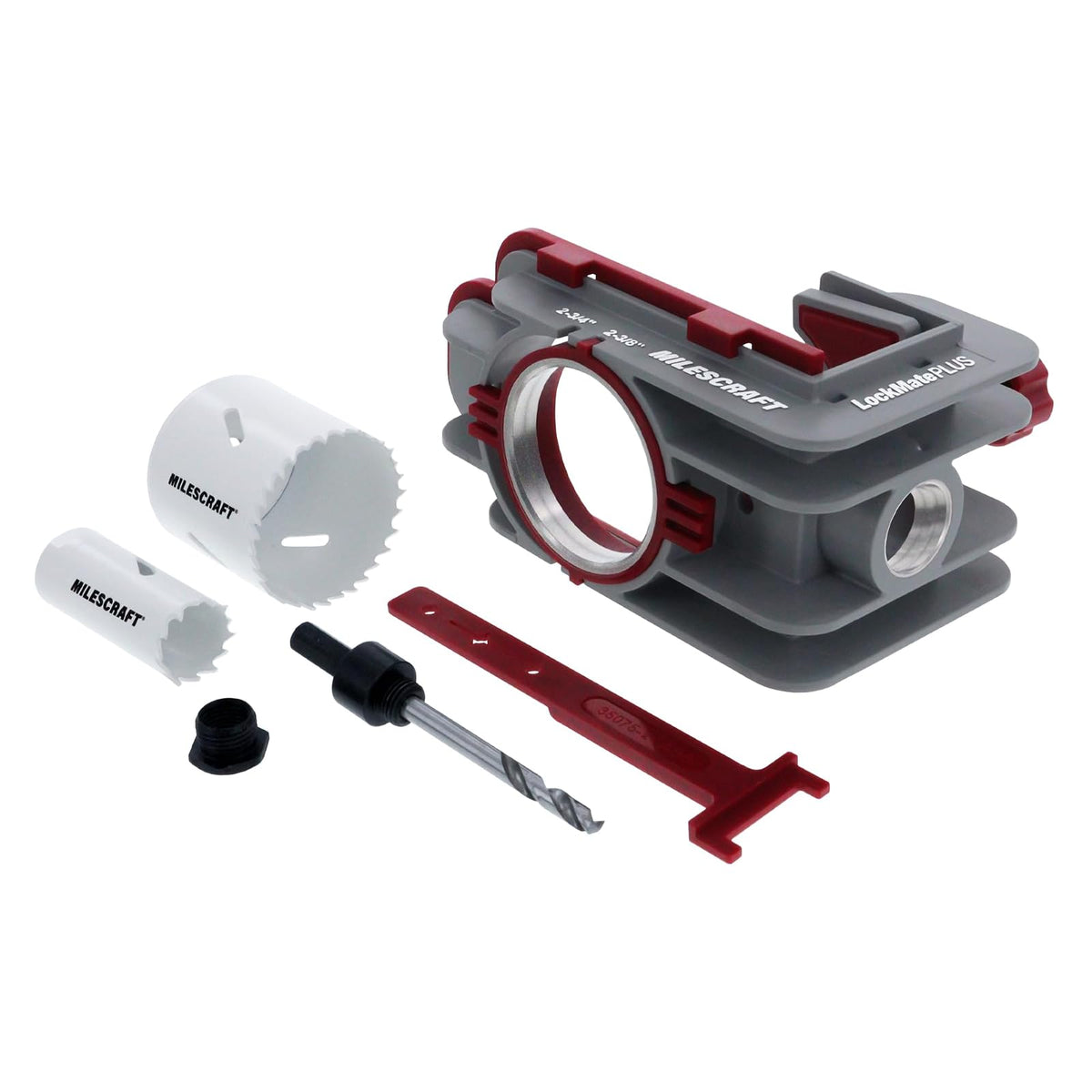 Milescraft 1338 Lock Mate PLUS - Kit de instalación de cerradura de puerta profesional, plantilla de cerradura de puerta para puertas de madera/metal con 1-3/8 pulgadas y 1-3/4 pulgadas de grosor.