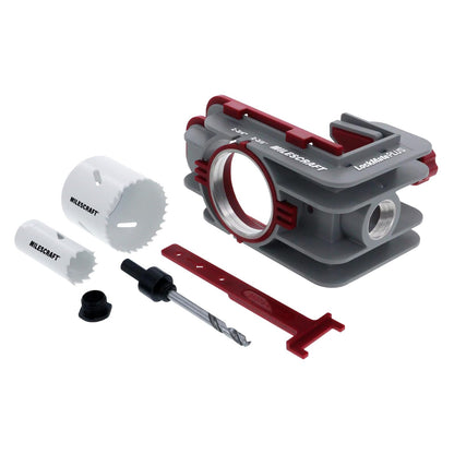 Milescraft 1338 Lock Mate PLUS - Kit de instalación de cerradura de puerta profesional, plantilla de cerradura de puerta para puertas de madera/metal con 1-3/8 pulgadas y 1-3/4 pulgadas de grosor.