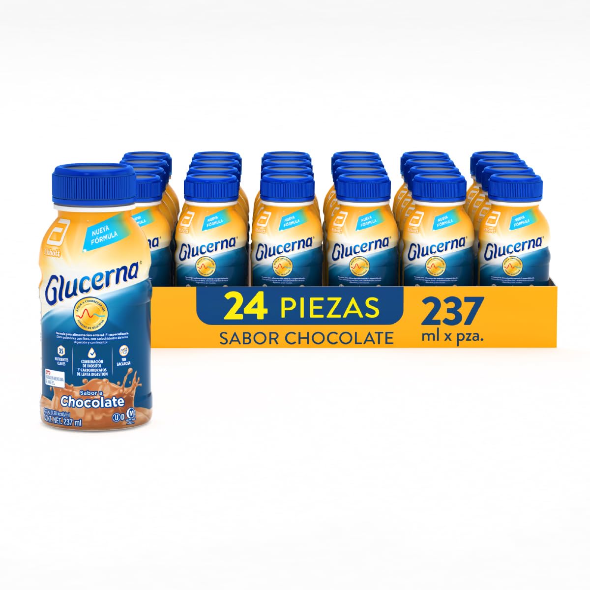 Glucerna Chocolate -Nutrición especializada para Diabetes Pack 24 de 237ml | Ideal para personas con diabetes tipo 1 y 2. Ayuda a estabilizar los niveles de glucosa en 4 semanas