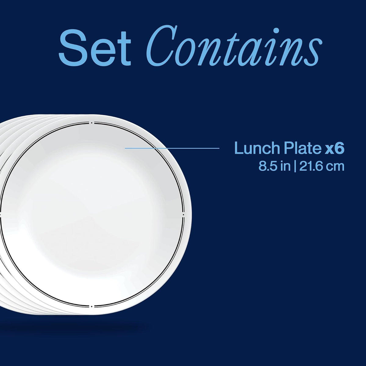 Corelle 6-Piece 8.5" Lunch Round Plates, Vitrelle Triple Layer Glass, Lightweight Round Plates, Salad Plates, Chip and Scratch Resistant, Microwave and Dishwasher Safe, Brasserie, Medium