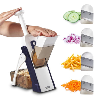 DASH Safe Slice® Cortador de Mandolina, Juliana y Dados para Verduras | 30+ Ajustes de Corte y Grosor | Contenedor y Cepillo Incluidos | Color Negro