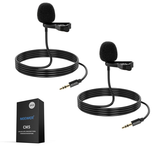 NEEWER 2 Pack Lavalier Lapel Microphone para dji Mic Wireless Transmisores, Compatible con Rode Wireless GO II 2, Condensador Omnidireccional, Cable Micrófono Solapa para Youtube Live Streaming, CM5