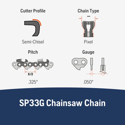 Husqvarna X-Cut SP33G Cadena de Motosierra 18" | Paso 0.325", cal. 0.050", 72 eslabones, preestirada con lubricación