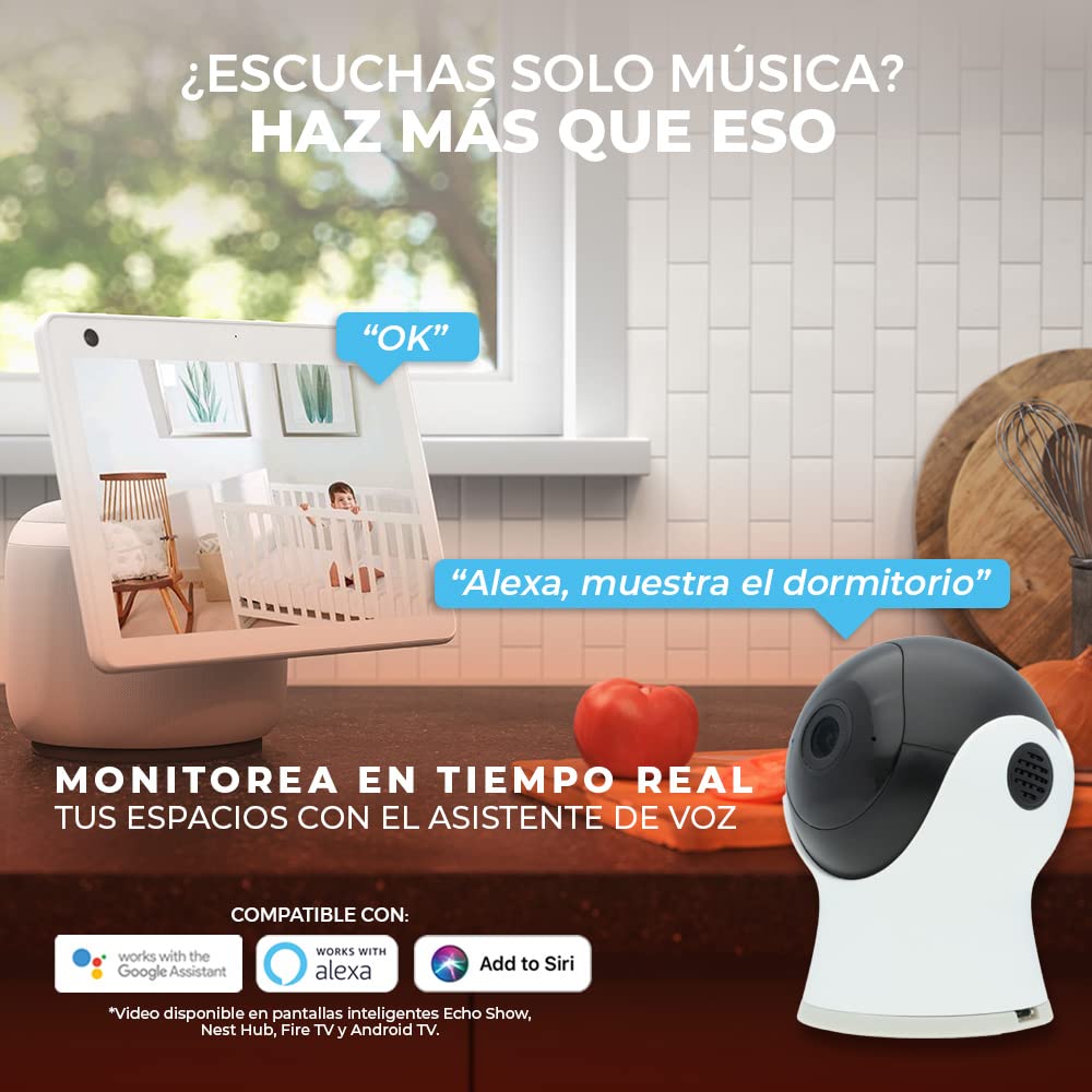 Tecnolite Connect - Cámara de Monitoreo Inteligente WiFi Interiores, Altavoz y Micrófono, Visión Nocturna, Compatible con App móvil y Asistentes de voz